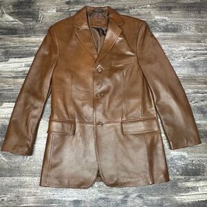 Vintage Stafford Leather Blazer Brown Lambskin 3 Button Jacket Small GUC